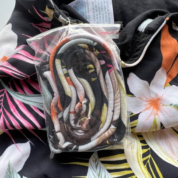 Kona Sol Floral Swim Top With Adjustable Straps Black Multicolor Womens Size L - Picture 5 of 8